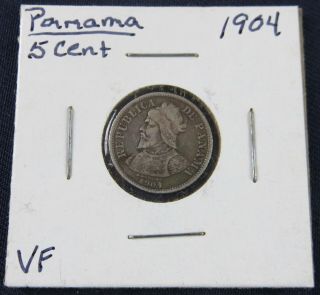 1904 Panama 5 Centesimos De Balboa Old Silver Coin