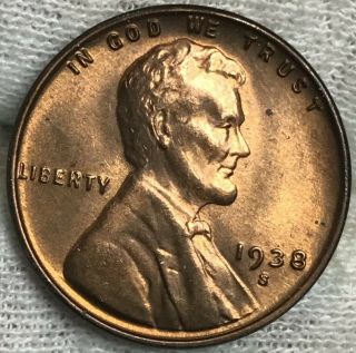 1938 - S Lincoln Wheat Cent Penny Unc Red Coin