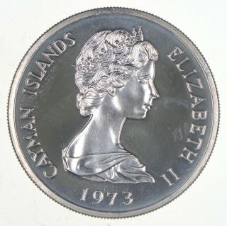 Silver World Coin - 1973 Cayman Islands 5 Dollars - World Silver Coin 36.  4g 345