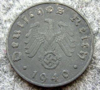 Germany Third Reich 1940 E 10 Reichspfennig Swastika,  Zinc