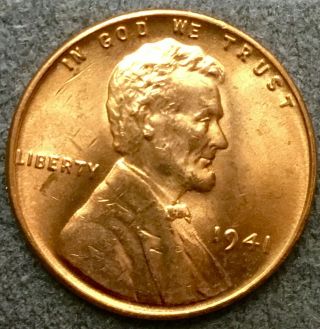 1941 P Rd Red Bu Uncirculated Lincoln Wheat Cent Penny.  X746
