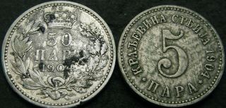 Serbia (kingdom) 5,  50 Para 1904 - 2 Coins - 2461 ¤