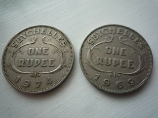 Seychelles 1969 & 1974 One Rupee Coins Grade