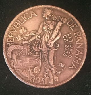 Vintage 1931 Republica De Panama VN Balboa Ley 0.  900 (90) Silver 26.  73 Gr.  Coin 2