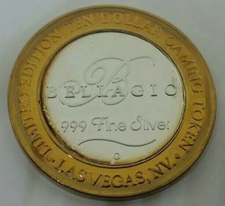 Bellagio $10 Dollar Las Vegas Casino Gaming Token Coin.  999 Fine Silver