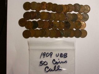 1909 Vdb Lincoln Wheat Cents (50 Cull Coins = One Roll) Id R645