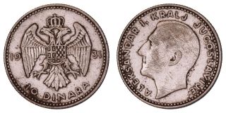 Xg.  134} Yugoslavia 10 Dinara 1931 / London / Silver / Vf