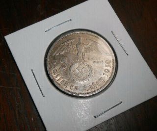 Germany 1939 A Third Reich 5 Mark Silver Coin