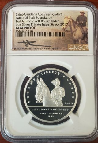 2017 Teddy Roosevelt Rough Rider Gem Proof,  1000 Minted Ngc 1oz.  Silver