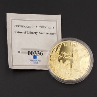 24k Gold Clad Swarovski Crystal - Statue Of Liberty Commemorative Coin -
