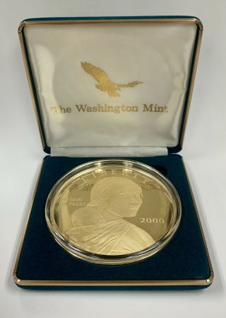 Year 2000 Giant Quarter - Pound Golden Proof Of Sacagawea.  999 Silver & 24k Gold