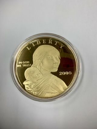 Year 2000 Giant Quarter - Pound Golden Proof of Sacagawea.  999 Silver & 24K Gold 3