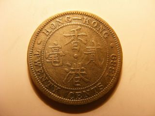 Hong Kong 1889 Silver 20 Cents,  Fine,  Km 7