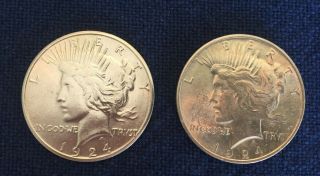 1924 Silver Peace Dollar Set P&s.  Brilliant - Ef