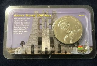 2002 Ghana Silver 100 Sika ✪ Littleton Holder ✪ Uncirculated