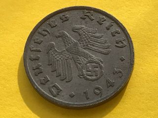 1 Reichspfennig 1943 B Zinc German Nazi Coin S.  Photo