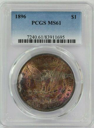 1896 - P Pcgs Silver Morgan Dollar Ms61 Reverse Facing Blood Red/purple Toned