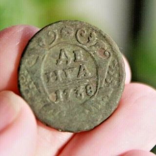 Russian Imperia Denga / ДЕНГА 1738 1/2 Kopek Rare Anna Ioanovna Coin Copper 1k