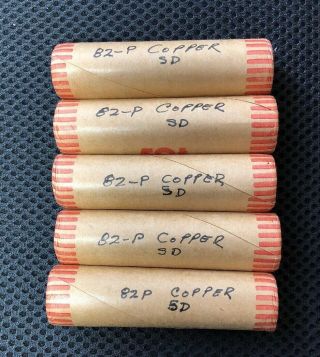 5 - Rolls.  1982 P Small Date Copper Lincoln Cent Roll Penny Obw Uncirculated