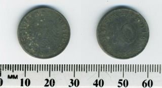Germany - Third Reich 1944 E - 10 Reichspfennig Zinc Coin - Muldenhutten