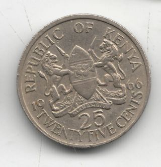 Kenya 25 Cents 1966 Shield Unc 218b By Coinmountain