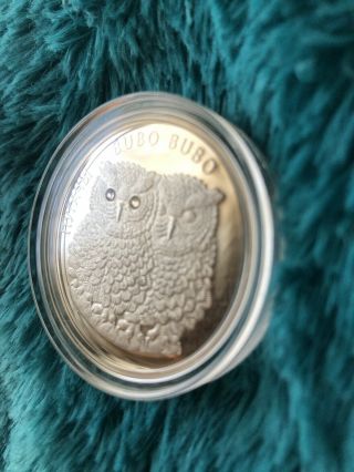1 Oz.  Silver Belarus Eagle Owls,  With Crystal Eyes,  20 Rubles,  2010