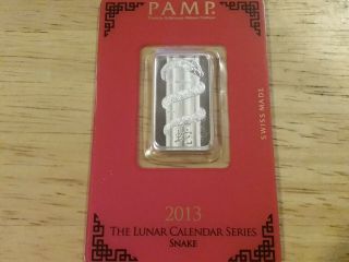 Pamp Suisse,  Lunar Year Of The Snake 2013,  10 Gram.  999,  Silver Bar