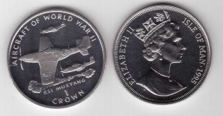 Isle Of Man - Rare 1 Crown Unc Coin 1995 Year Km 503 P.  51 Mustang Plane Wwii