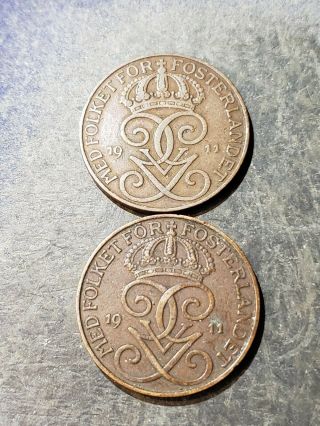 2 1911 Sweden 5 Ore - Low Mintage Coins