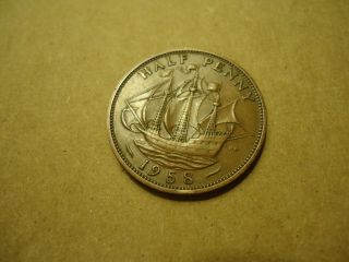 1958 English Half Penny - Ship Coin - Navy & Coast Guard Vets - S&h,  C/s