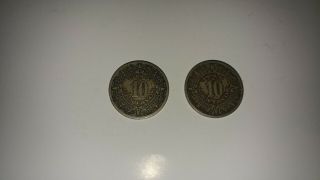 Set Of 2 Mexican 10 Centavo • Aztec Calendar • Coins 1945 & 1946