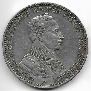 Germany Prussia 1914 A 3 Mark Silver Coin