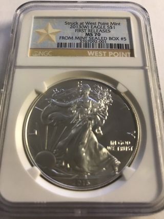 2013 W $1 Silver American Eagle - First Releases - Ngc Ms70 Box 5