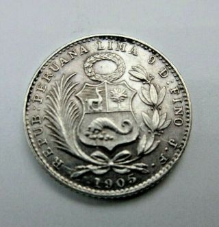 Peru Lima Au 1905 - Jf 1 Dinero 2.  5 Grams 900 Silver