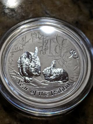 2011 Australia Lunar Year Of The Rabbit 1/2 Half Oz.  999 Pure Silver In Capsule