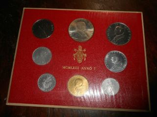 Vatican City 1963 Coin Set With Silver 500 Lire