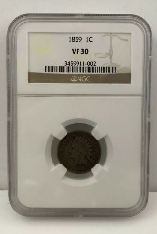 1859 1c Indian Head Cent Ngc Vf 30 Rare Coin Graded Currency