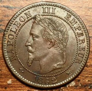 1862 K France 2 Centimes Napoleon Iii Coin Uncirculated Bordeaux
