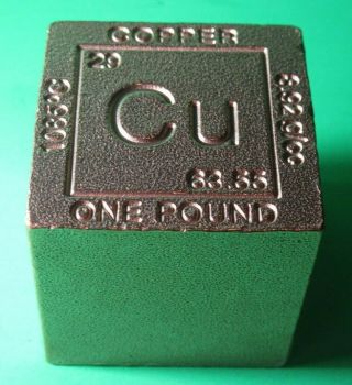 Copper Elemental Cu - 1 Lb.  999 Fine Copper Cube