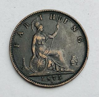 1875 H Farthing Queen Victoria 2nd Portrait Great Britain Bronze Uk Coin A172