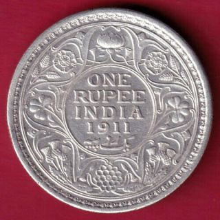 British India - 1911 - Kg V - One Rupee - Rare Silver Coin Bp3