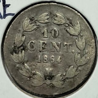 Mexico,  10 Centavos,  1864m,  Vg - Fine,  Maximilian, .  0786 Ounce Silver