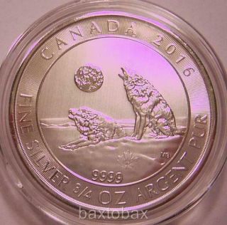 2016 Canada Wolves Howling At Full Moon 3/4 Oz.  9999 Fine Silver Coin Bu