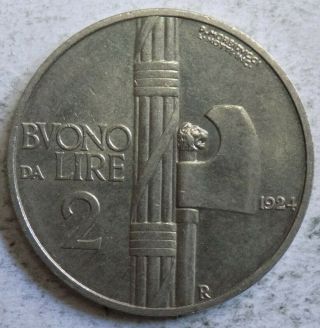 Italy 1924 2 Lire Coin