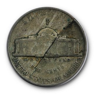 1945 P Silver War Jefferson Nickel Clamshell Error Coin Fine F 7006