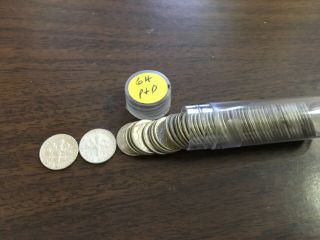 1964 P&d Silver Roosevelt Dime Roll In Tube,  50 Coins::25p & 25d