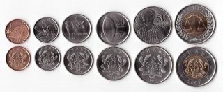 Ghana - Rare 6 Dif Unc Coins Full Set:1 Pesewa - 1 Cedi Bimetal 2007 Year