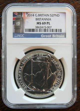 2014 Great Britain 2 Pounds Britannia 1 Oz Silver Ngc Ms69 Dpl