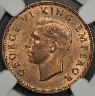 1946 Ngc Ms64rb Zealand 1/2 Halfpenny Half Penny