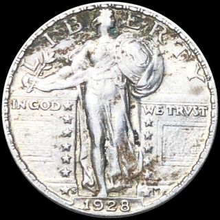 1928 - S Standing Quarter About Uncirculated Liberty Silver San Francisco Coin Nr